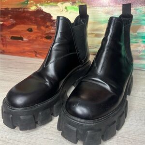 Prada Black Chunky Lug Sole Chelsea Boots EU 38.5